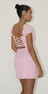 PINK COTTON EYELET LACE UP DRESS